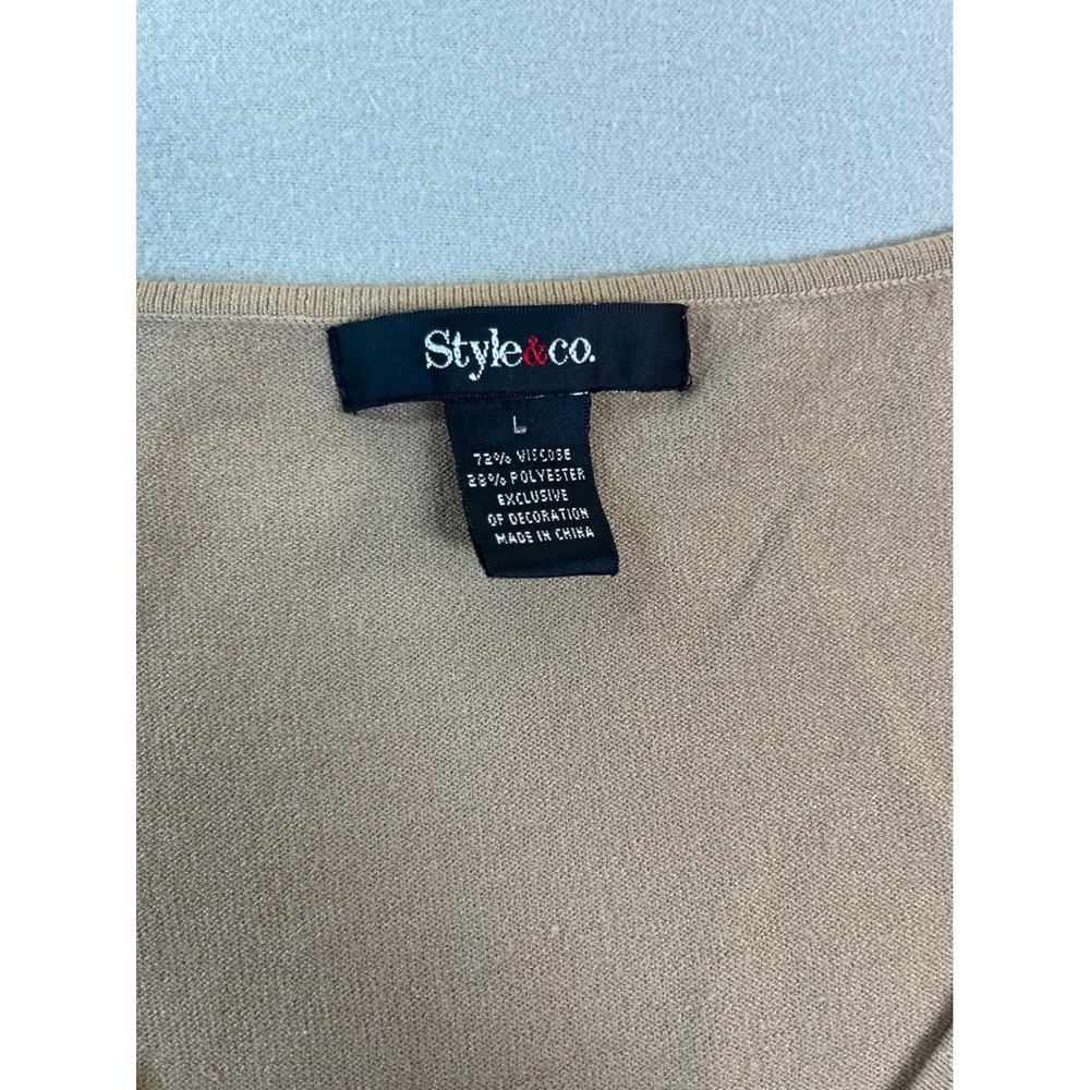 Style & Co Womens Large Tan Sleeveless Sweater Tank Top O-Ring Ruched Front - Picture 3 of 6